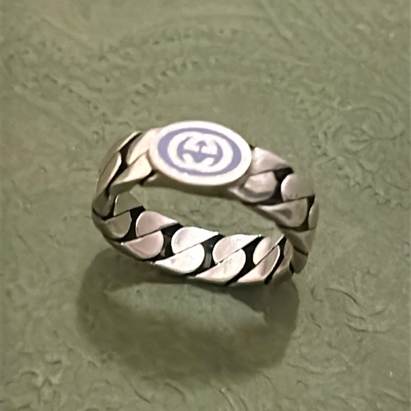 Gucci Sterling Silver Interlocking Curb Chain Ring Lilac - Picture 1 of 5